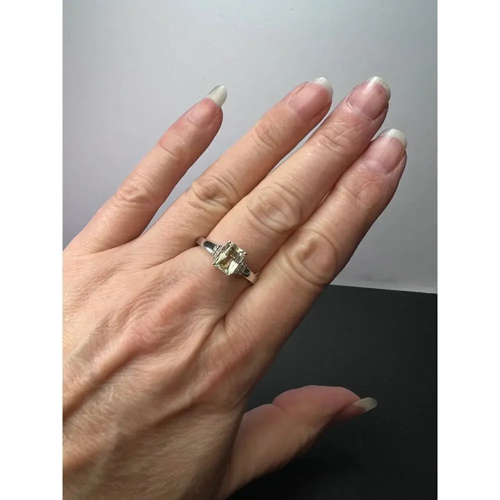 Prasiolite and zircon Sterling silver ring size 9